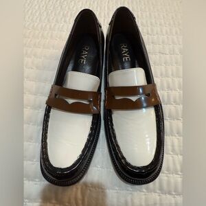 RAYE Black and Cream Patent Leather Penny Loafers NWOB Size 7